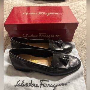 Salvatore Ferragamo Black Leather Tassel Loafers